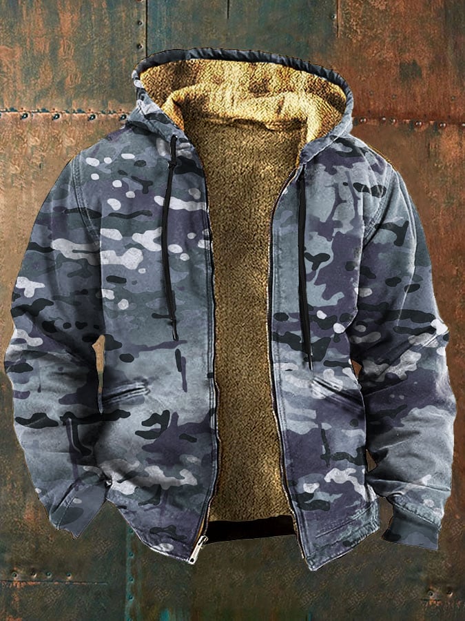 Heren Retro Camouflage Print Fleece Jack Laatste dag 80% korting!