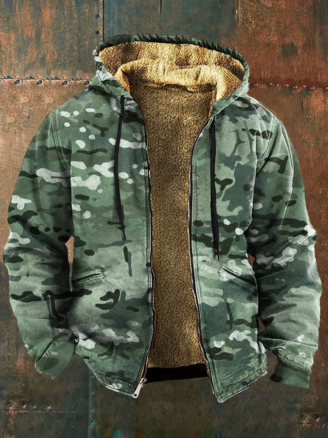 Heren Retro Camouflage Print Fleece Jack Laatste dag 80% korting!