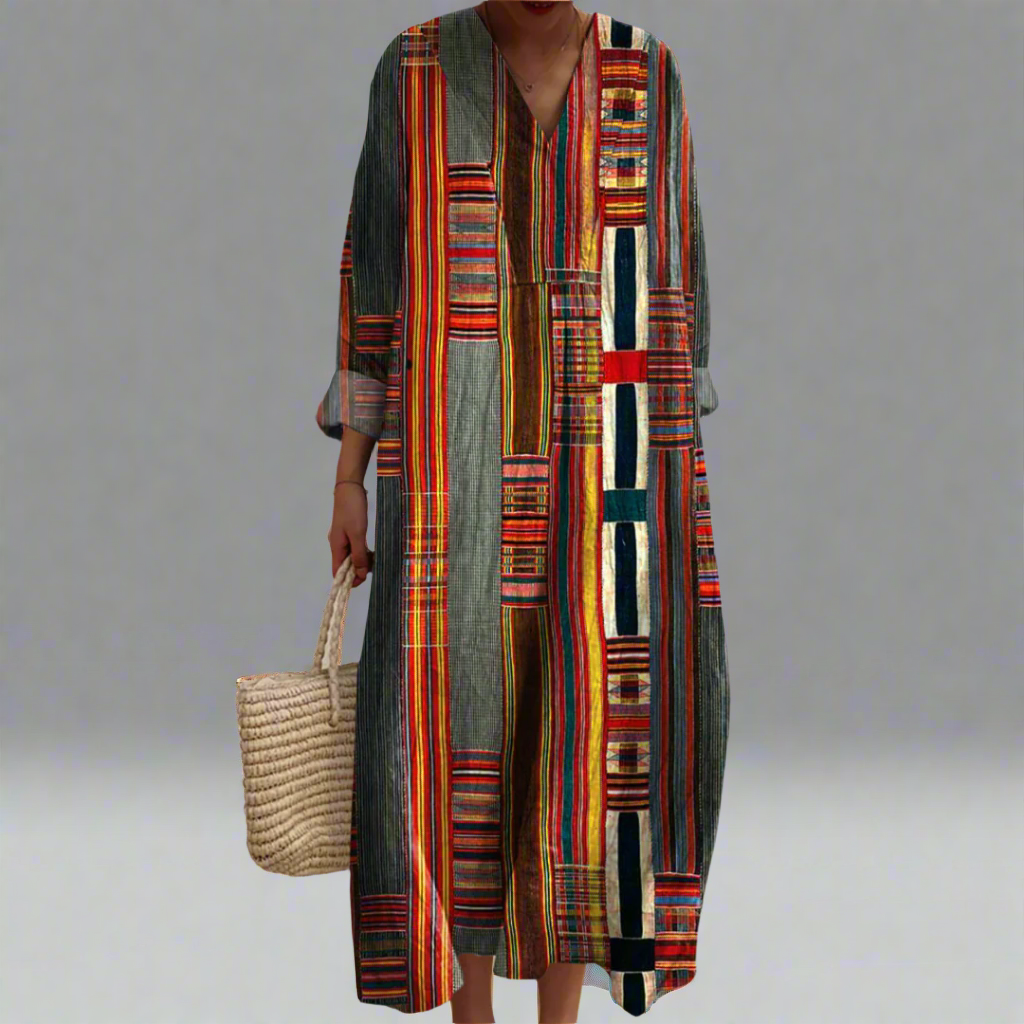 Marianne | Geometrische Stripe Boho Maxi Jurk