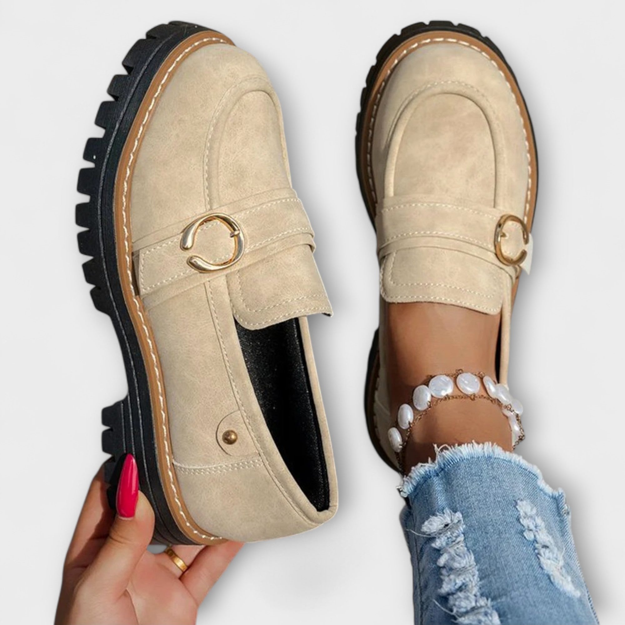 Lora | Casual Moccasins met Ronde Neus