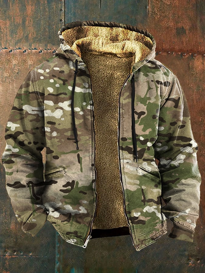 Heren Retro Camouflage Print Fleece Jack Laatste dag 80% korting!