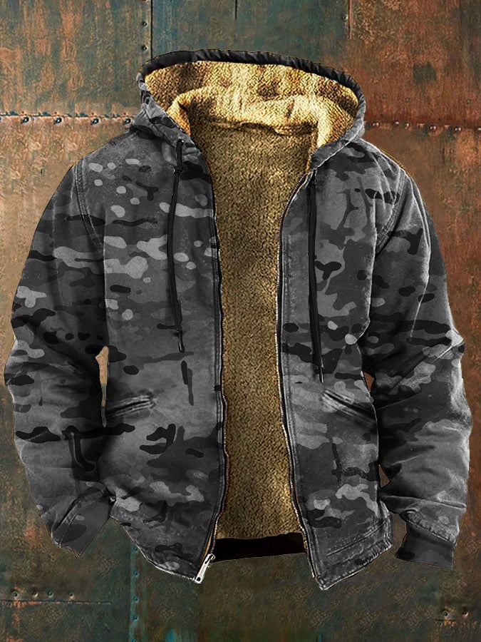 Heren Retro Camouflage Print Fleece Jack Laatste dag 80% korting!