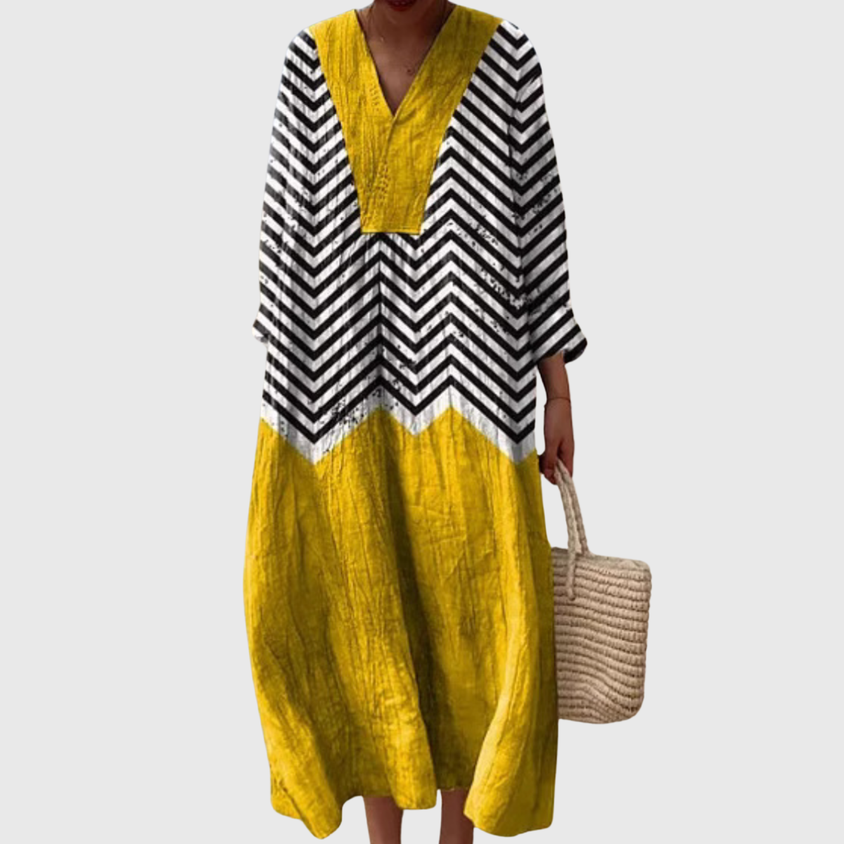 Nola | Chevron Contrast Relaxed Midi Jurk