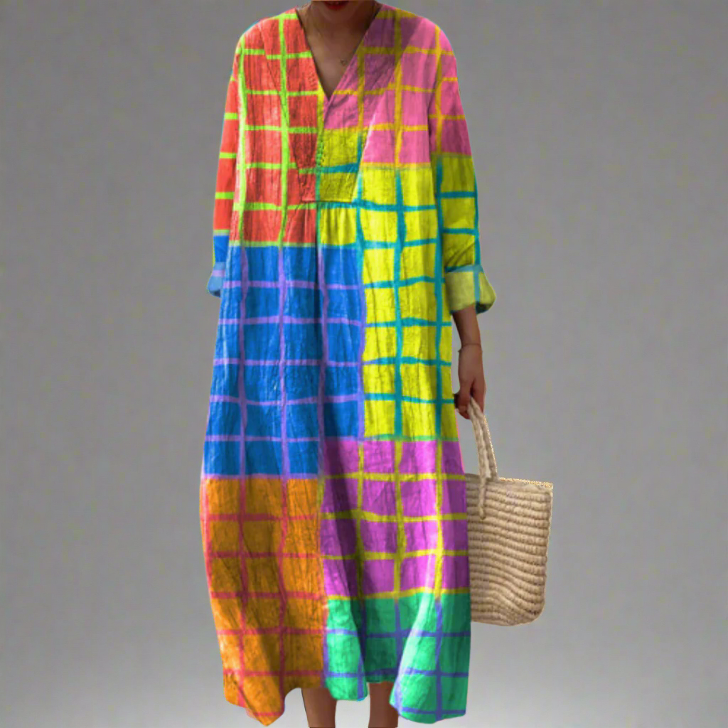 Leona | Vibrant Grid Maxi Jurk